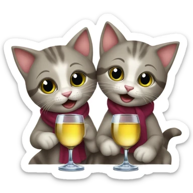 Silly kittens holding glasses of wine sticker