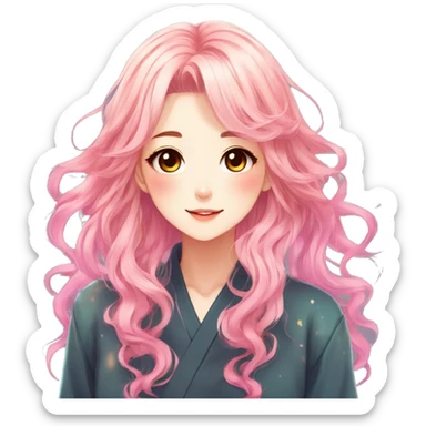 Gorgeous anime style shojo character with blushing face aesthetic and pretty colorful shiny gradient hair with hair garment trending style sticker