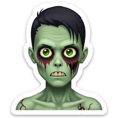 JUST ONE BRUNETTE zombie boy in horror green skin and long black hair sticker