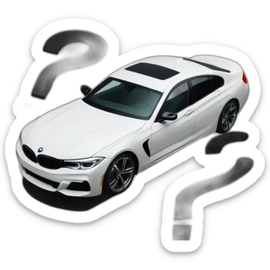 a question mark next to a bmw sticker