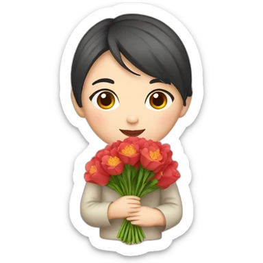 cute Chinese girl with bouquet sticker