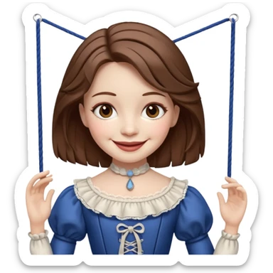 A marionette which is a girl with a brown hair and a beautiful smile sticker