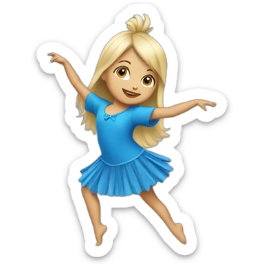 little blonde girl dancing in a blue bird costume sticker
