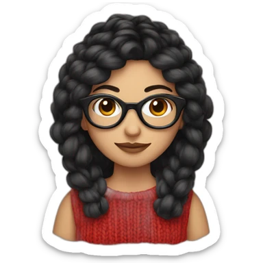 Girl with red glasses and dark hair knitting sticker