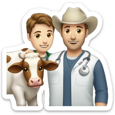 Vet man with brown hair petting a cow sticker