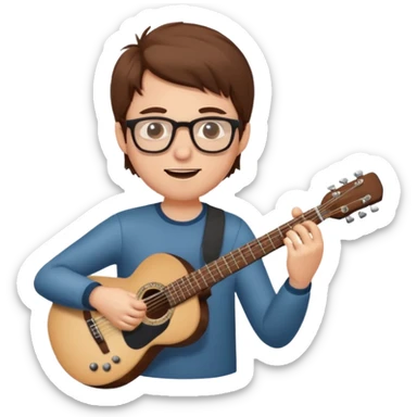 white Guy with glasses with brown hair playing a guitar sticker