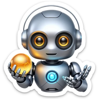 a cute robot holds a magic ball sticker