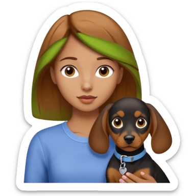 Light brown hair girl with black and tan dash hound puppy sticker