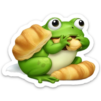 Frog eating a croissant  sticker