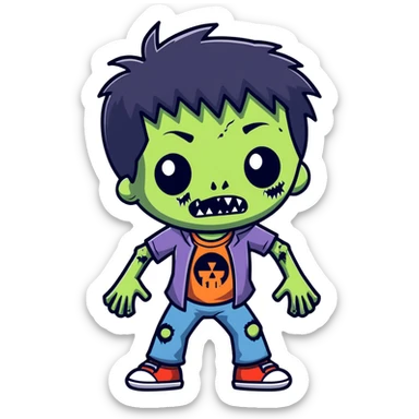 boy zombie with black hair, emo style sticker