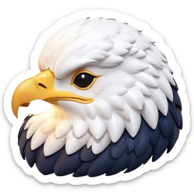 Meme-Worthy Cute Sleeping American Eagle Portrait Emoji, Head resting peacefully with a contented smile, showcasing a broad, stately form with eyes gently closed in serene slumber and a striking contrast of white head and dark body, Simplified yet adorably endearing features, highly detailed, glowing with a soft, drowsy majestic light, high shine, relaxed and utterly lovable, stylized with an air of playful laziness, soft glowing outline, capturing the essence of a sleeping American eagle that feels destined to become the next viral icon of adorable rest! sticker