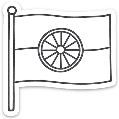 hand-drawn outlined Romani flag icon with sketchy lines and a wheel in the center sticker