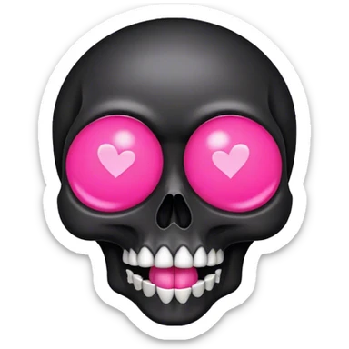 Black skull with pink heart eyes blowing a kiss sticker