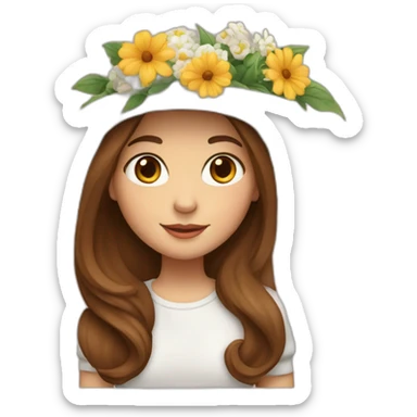 white skin, Girl with a hat, brown hair straight to the shoulders, holding a bouquet of flowers sticker