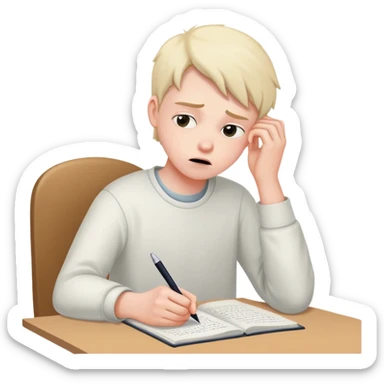 Student frantically writing "Dear God" at the top of an essay paper sticker