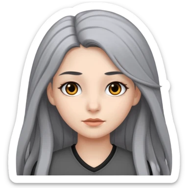 girl with black eyes and long black and gray hair sticker