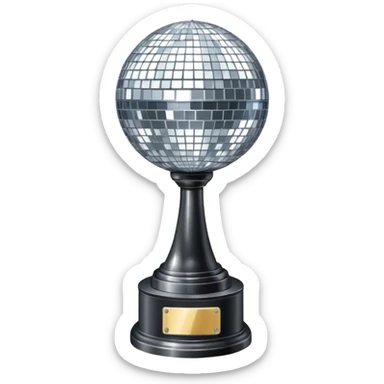 Tall Competition trophy with a silver disco ball on top that says “DWTS”  sticker
