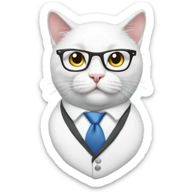 White British cat in office suite with glasses  sticker