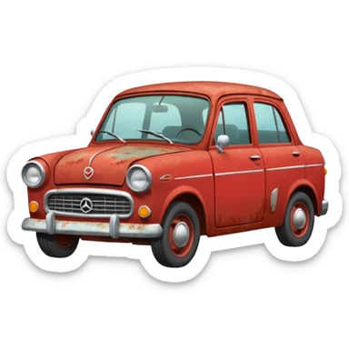 Red rusty car driving towards screen sticker