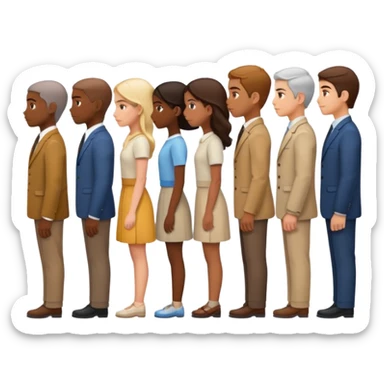 Personas de pie y de perfil haciendo fila una detrás de la otra sticker