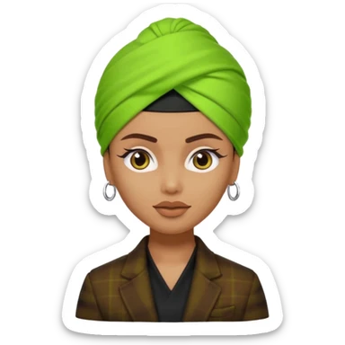 a pretty bratz emoji that looks like a bearded Akshay kumar wearing a neon green turban. Wearing a dark brown flannel blazer with black tshirt underneath.
he should resemble akshay kumar sticker