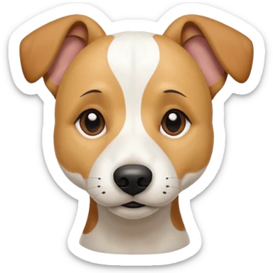 a full body facing front on of a buff white beagle cross jack russell terrier looking dog the size of a kelpie with light brown long ears resting on its face and a light brown patch above one eye and a large snout. the rest of the dog is completely white.  sticker