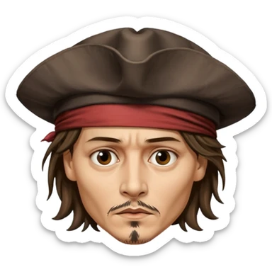 Johnny Depp inspired emoji, expressive face, iconic features, no text sticker