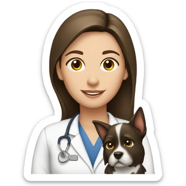 Brunette female vet with cat and dog sticker