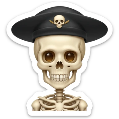 A skeleton with a flying hat sticker