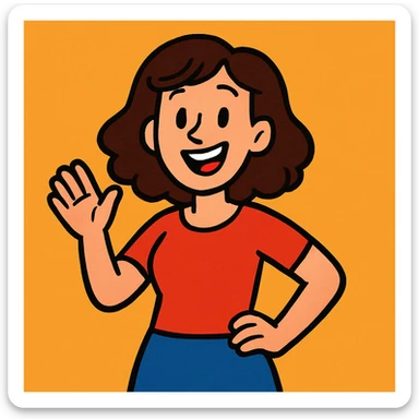 a single woman cartoon style cheerful expression plain background sticker