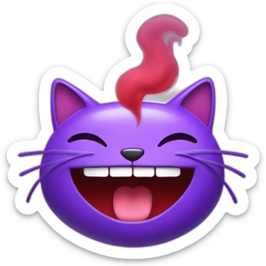 Purple smiling cat and red smoke coming out of mouth  sticker