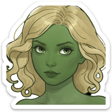 Blonde wavy hair woman, green eyes sticker