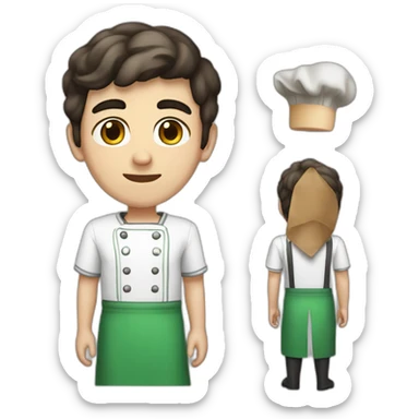 A male teenager with very short dark hair and brown eyes dressed as an Italian cooker sticker