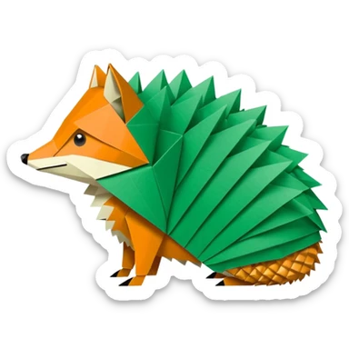 origami hedgehog half fox half hedgehog in color green #A8FBD3 the tail of fox sticker