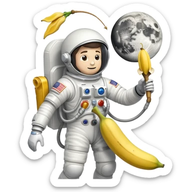 Astronaut on the moon, rocket slipped on banana peel  sticker