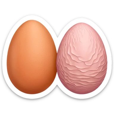 two skin tone peachy beige-pink egg shaped balls/spheres, both same size and same color, add a bumpy, loose, wrinkly skin texture with folds to both.  sticker