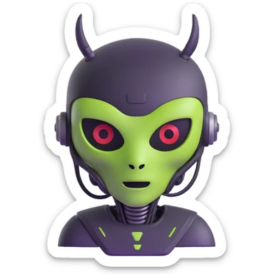 half robot half alien with face mask sticker