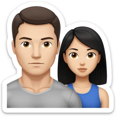 white dad with short brunette and in 30's  msucular. mom has long black hair and asian sticker