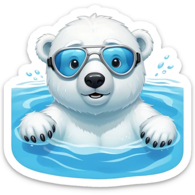 friendly anthropomorphised polar bear swimming in a pool wearing swimming goggles sticker