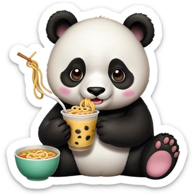 Panda drinking boba with a such eating noodles sticker