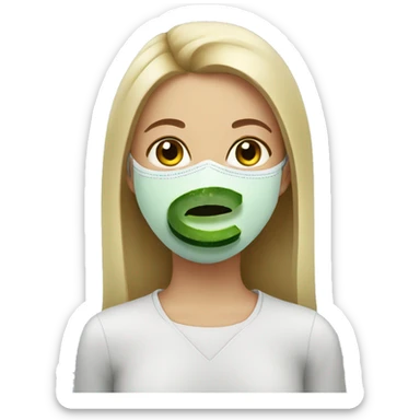 girl wearing a face mask with cucumber eyes sticker