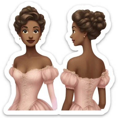 vintage rococo light brown skin and brunette woman in a light pink gown  sticker