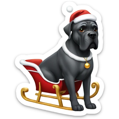 Cane Corso in a sleigh and Santa Claus outfit. sticker