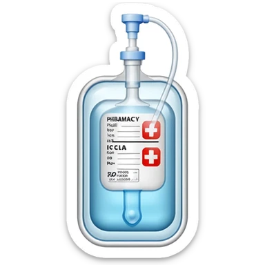 Hospital Intravenous fluid bag that has 2 ports and is filled with 500ml, pharmacy label sticker