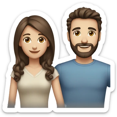 Happy couple : girl brown hair and brown eyes, boy dark brown hair and blue eyes with beard sticker