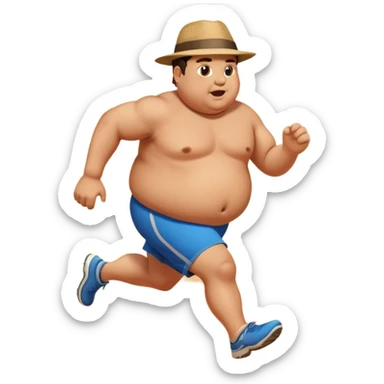 Fat man with curtains running in dessert sticker