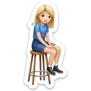 a girl is sitting on a stool seeing whole body on right side sticker