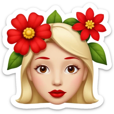 Create an emoji that lips are big, red, shiney and have flower on her head sticker