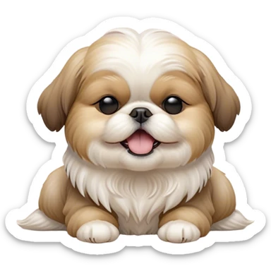 Cinematic Cute Yawning Shih Tzu Portrait Emoji, Head gently tilted with an irresistibly cute yawn and sleepy, half-closed eyes, showcasing a luxurious, fluffy fur in gentle pastel tones, simplified yet endearingly detailed, glowing with a soft, drowsy radiance, high shine, exuding tender, sleepy charm, styled with a delicate, soft glowing outline, capturing the essence of a Shih Tzu caught in a moment of adorable, sleepy bliss! sticker