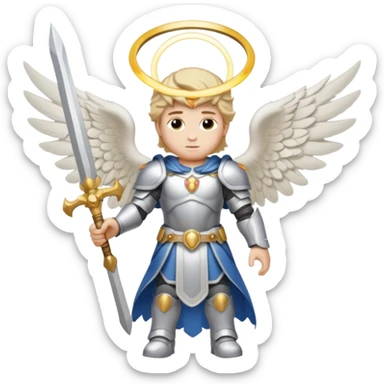 Michael the archangel is usually shown in emoji form as a brave, armored figure with a bright halo, wings, and a weapon. sticker